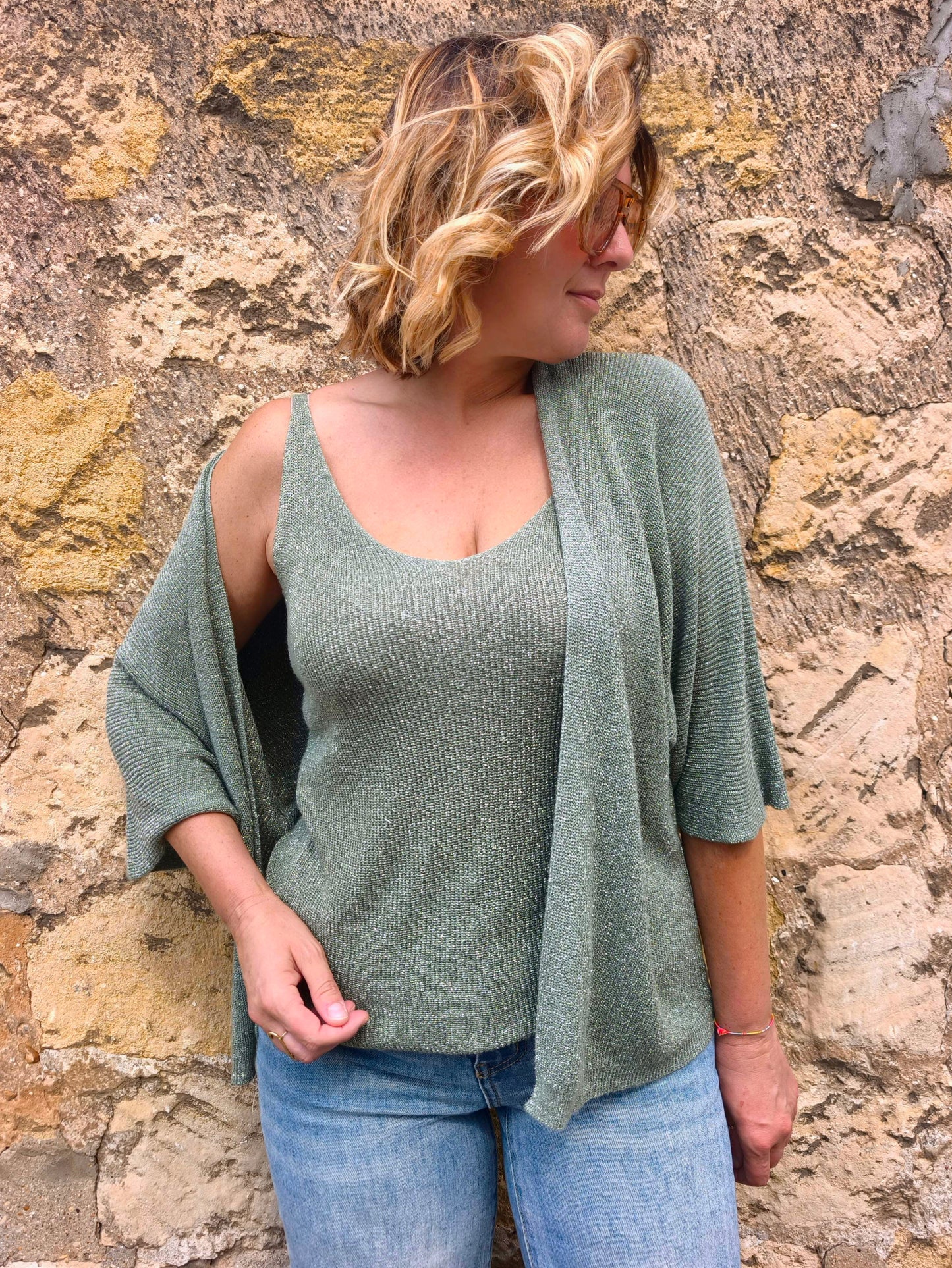 Top irisé kaki