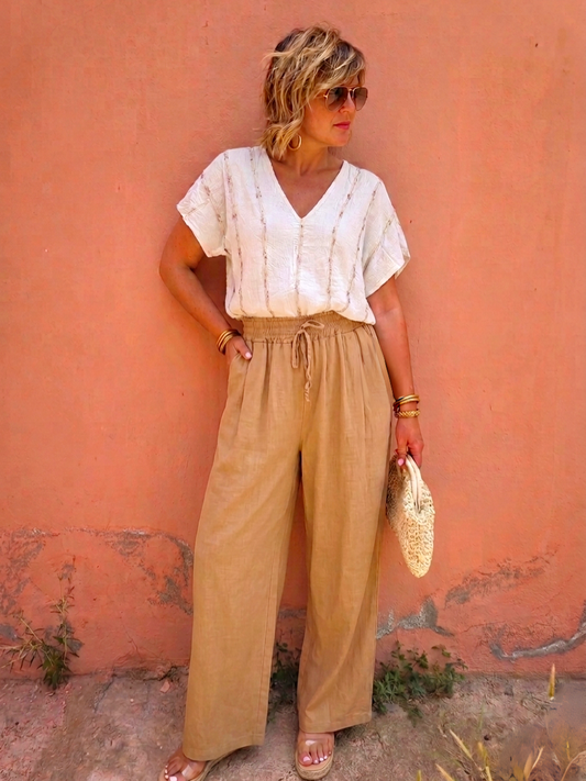 Pantalon lin camel