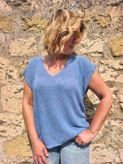 Top lurex bleu