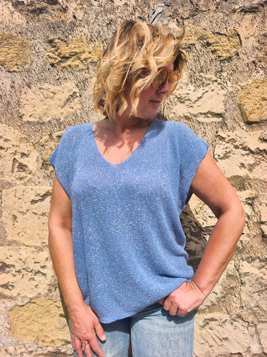 Top lurex bleu