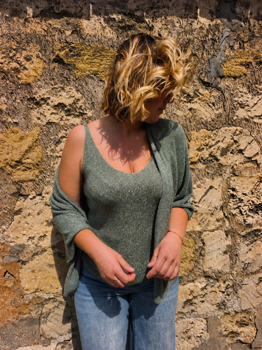 Top irisé kaki