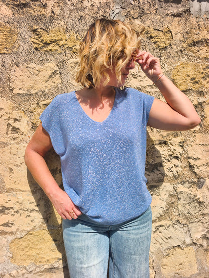 Top lurex bleu